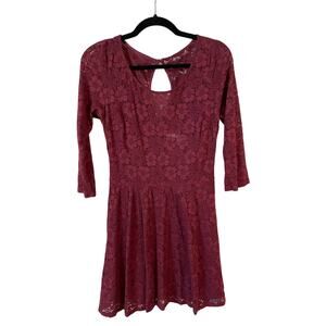ABERCROMBIE & FITCH Womens Floral Lace 3/4 Sleeve Flare Dress Burgundy 10 Grunge
